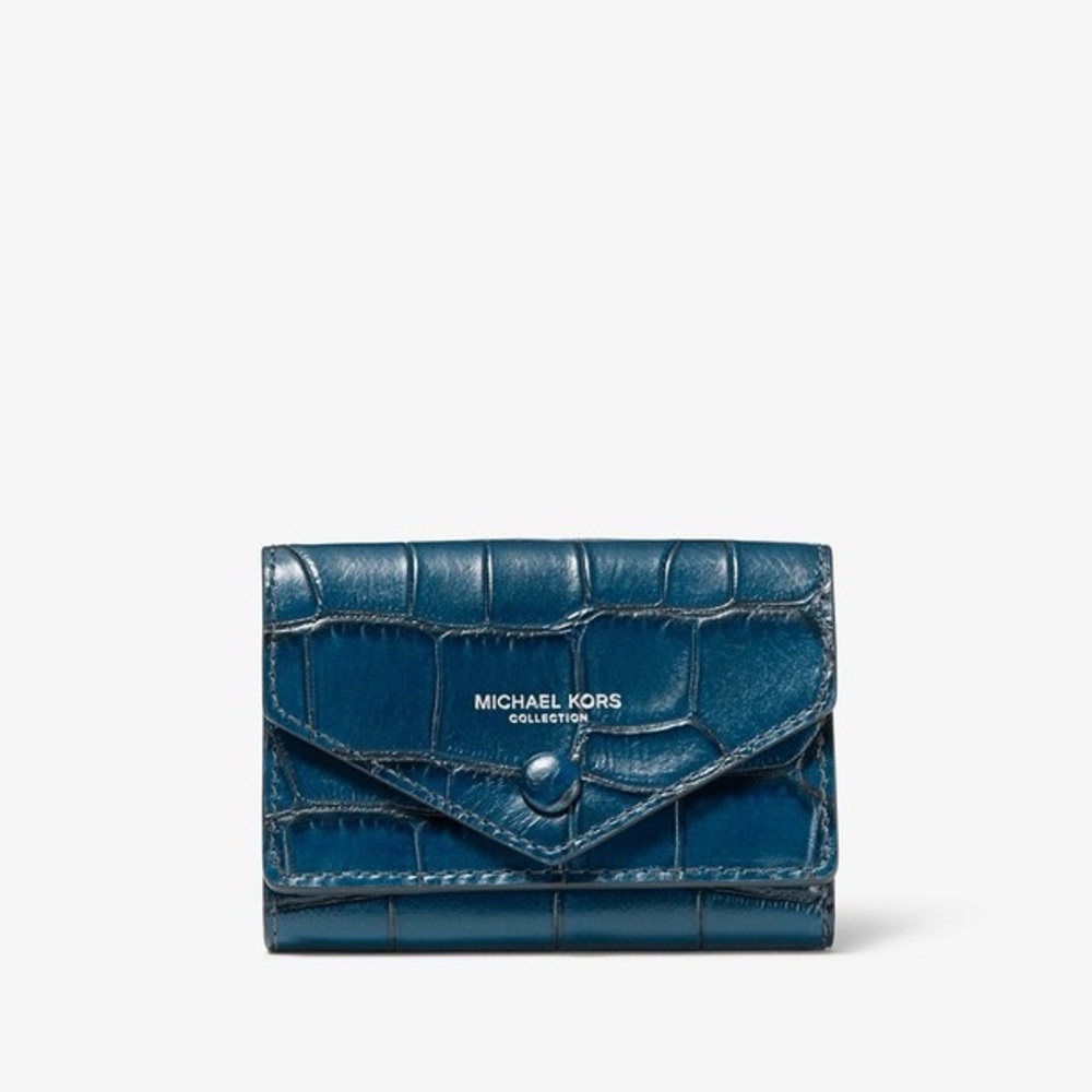 Crocodile-Embossed Leather Small Pocket Wallet